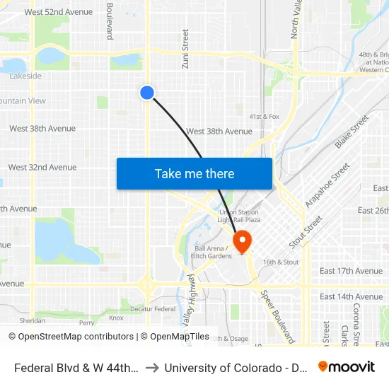 Federal Blvd & W 44th Ave to University of Colorado - Denver map