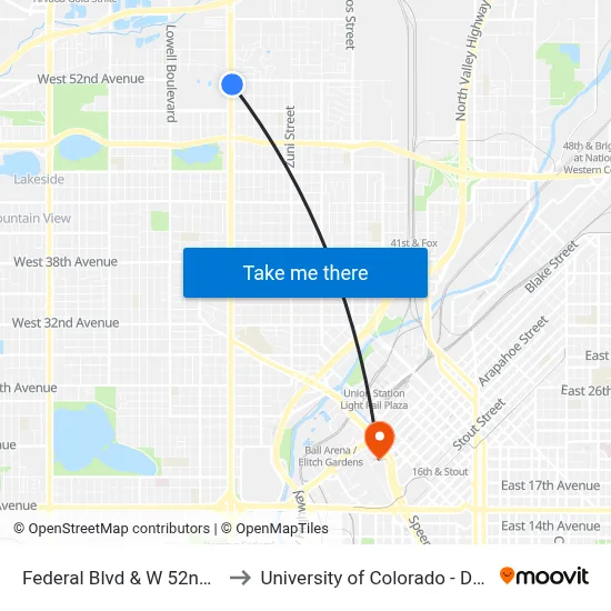 Federal Blvd & W 52nd Ave to University of Colorado - Denver map