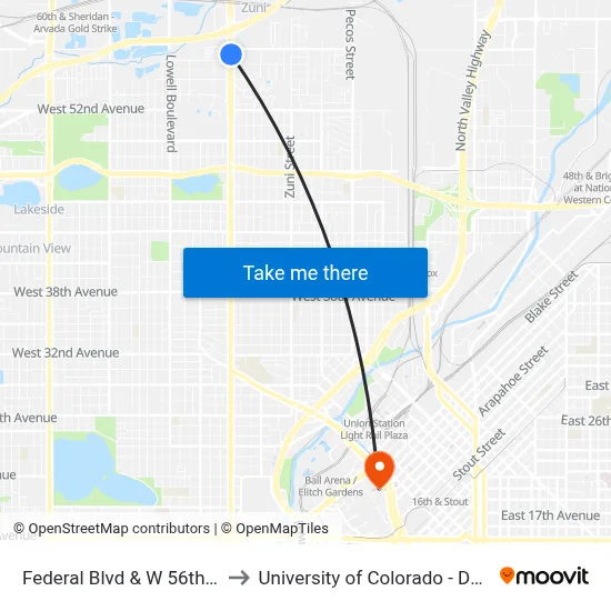 Federal Blvd & W 56th Ave to University of Colorado - Denver map