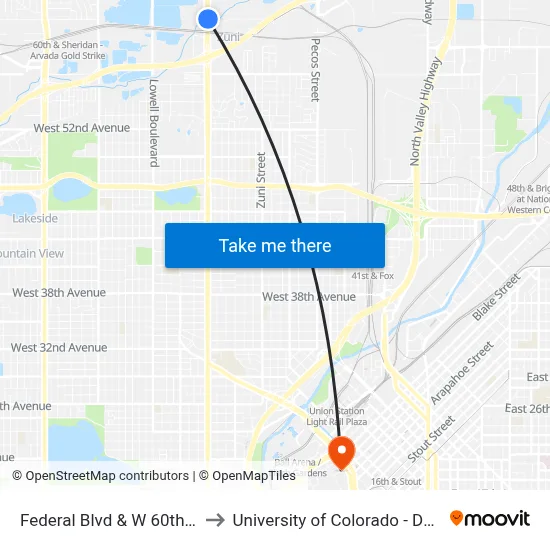 Federal Blvd & W 60th Ave to University of Colorado - Denver map