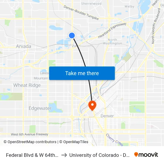 Federal Blvd & W 64th Ave to University of Colorado - Denver map
