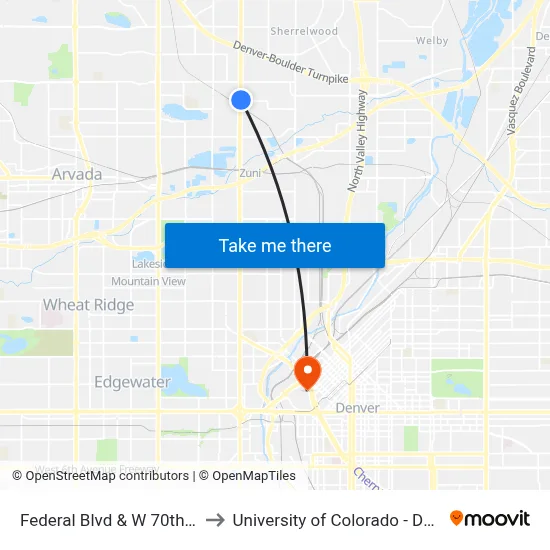 Federal Blvd & W 70th Ave to University of Colorado - Denver map