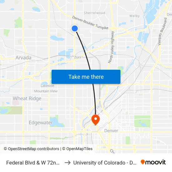 Federal Blvd & W 72nd Ave to University of Colorado - Denver map