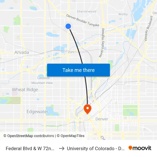 Federal Blvd & W 72nd Ave to University of Colorado - Denver map