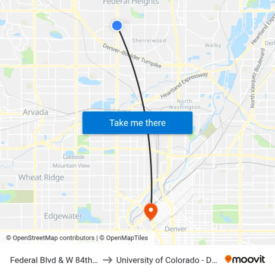 Federal Blvd & W 84th Ave to University of Colorado - Denver map