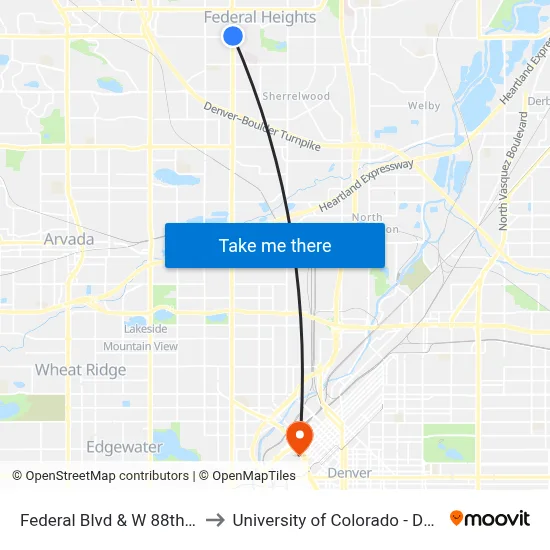 Federal Blvd & W 88th Ave to University of Colorado - Denver map