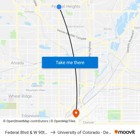 Federal Blvd & W 90th Pl to University of Colorado - Denver map