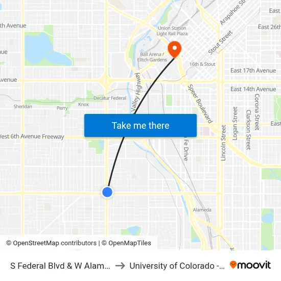 S Federal Blvd & W Alameda Ave to University of Colorado - Denver map