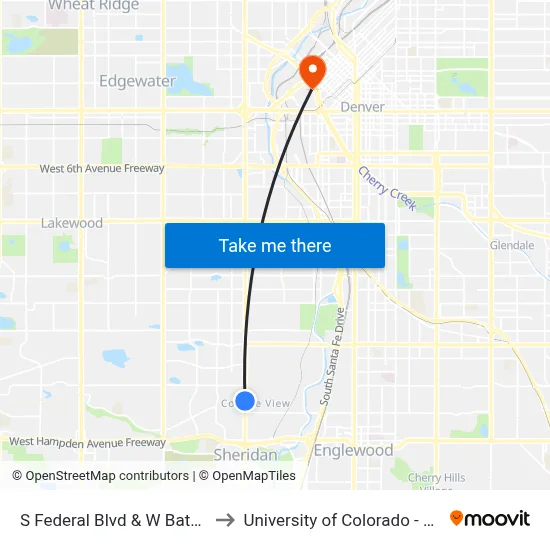 S Federal Blvd & W Bates Ave to University of Colorado - Denver map