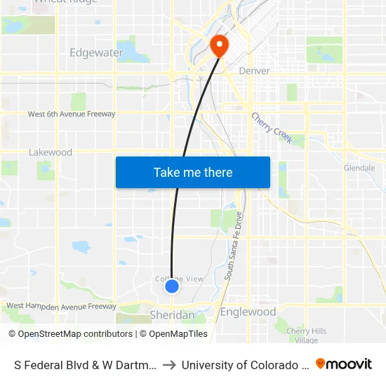 S Federal Blvd & W Dartmouth Ave to University of Colorado - Denver map