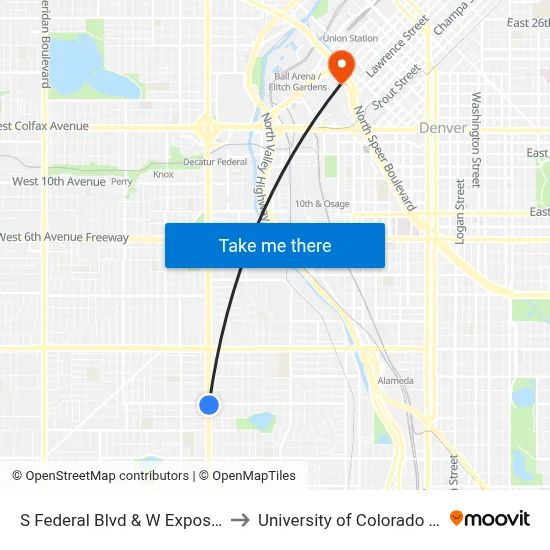 S Federal Blvd & W Exposition Ave to University of Colorado - Denver map