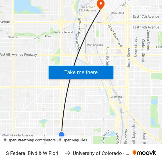 S Federal Blvd & W Florida Ave to University of Colorado - Denver map