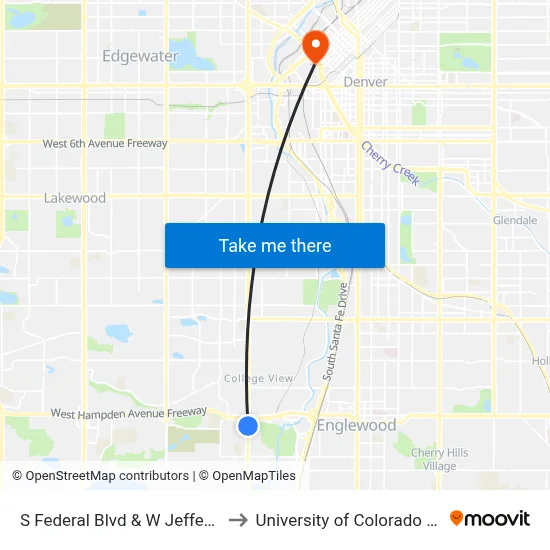 S Federal Blvd & W Jefferson Ave to University of Colorado - Denver map
