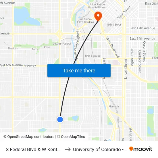 S Federal Blvd & W Kentucky Ave to University of Colorado - Denver map