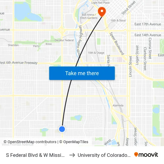 S Federal Blvd & W Mississippi Ave to University of Colorado - Denver map