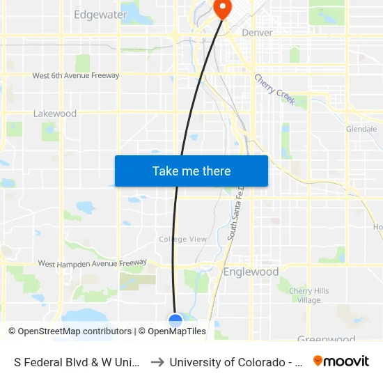 S Federal Blvd & W Union Ave to University of Colorado - Denver map