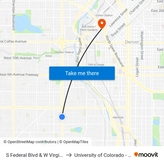 S Federal Blvd & W Virginia Ave to University of Colorado - Denver map