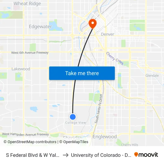 S Federal Blvd & W Yale Ave to University of Colorado - Denver map