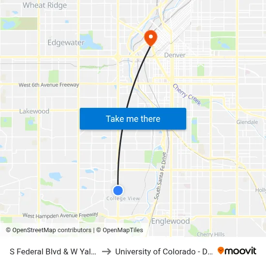 S Federal Blvd & W Yale Ave to University of Colorado - Denver map