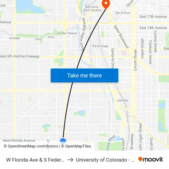 W Florida Ave & S Federal Blvd to University of Colorado - Denver map
