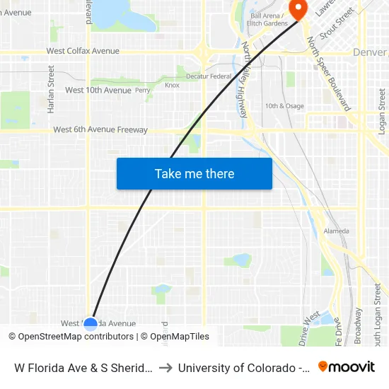 W Florida Ave & S Sheridan Blvd to University of Colorado - Denver map