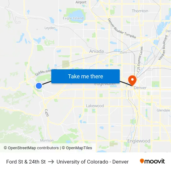Ford St & 24th St to University of Colorado - Denver map