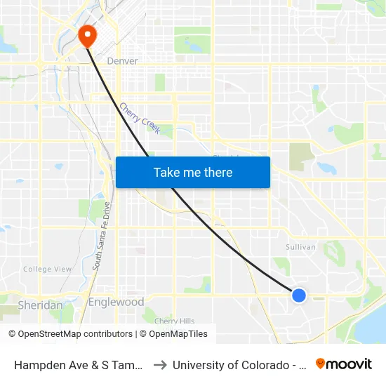 Hampden Ave & S Tamarac Dr to University of Colorado - Denver map