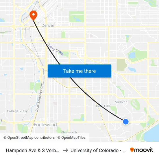 Hampden Ave & S Verbena St to University of Colorado - Denver map