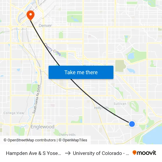 Hampden Ave & S Yosemite St to University of Colorado - Denver map