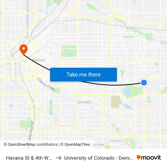 Havana St & 4th Way to University of Colorado - Denver map