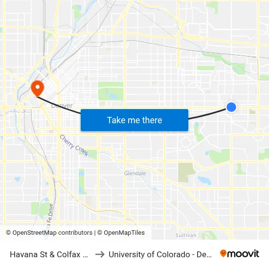 Havana St & Colfax Ave to University of Colorado - Denver map