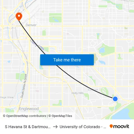 S Havana St & Dartmouth Ave to University of Colorado - Denver map