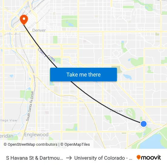 S Havana St & Dartmouth Ave to University of Colorado - Denver map