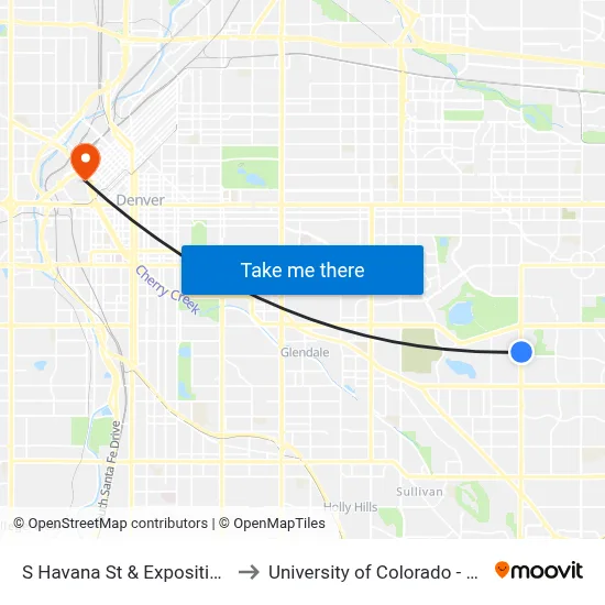 S Havana St & Exposition Ave to University of Colorado - Denver map