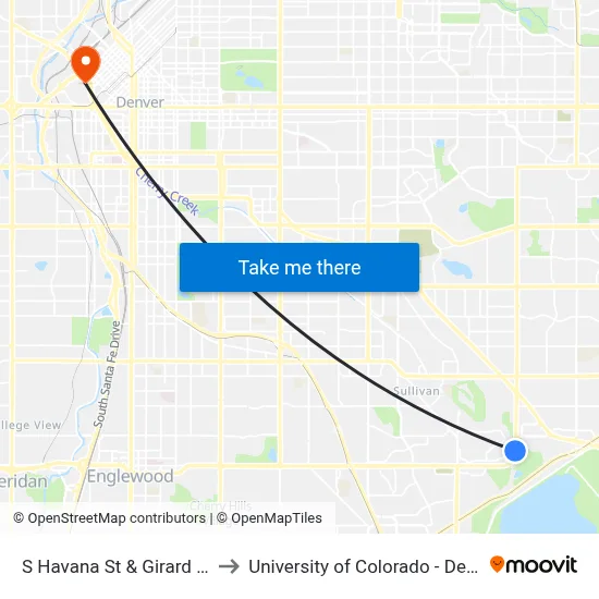 S Havana St & Girard Ave to University of Colorado - Denver map