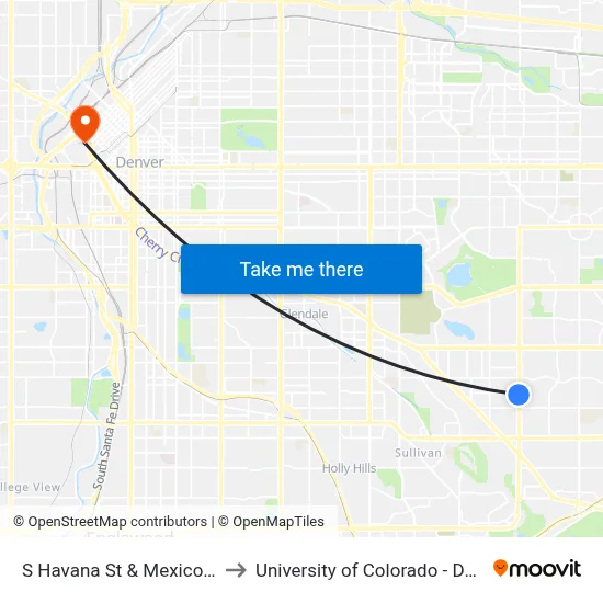 S Havana St & Mexico Ave to University of Colorado - Denver map