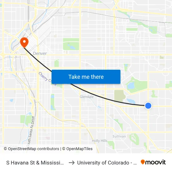 S Havana St & Mississippi Ave to University of Colorado - Denver map