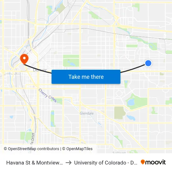 Havana St & Montview Blvd to University of Colorado - Denver map