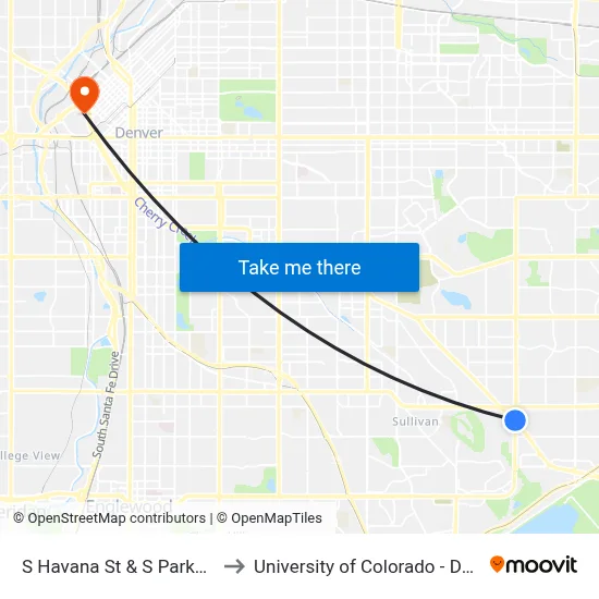 S Havana St & S Parker Rd to University of Colorado - Denver map