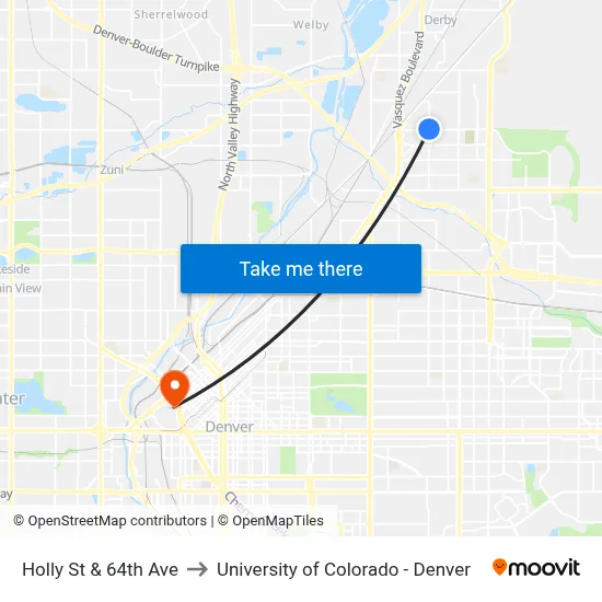Holly St & 64th Ave to University of Colorado - Denver map