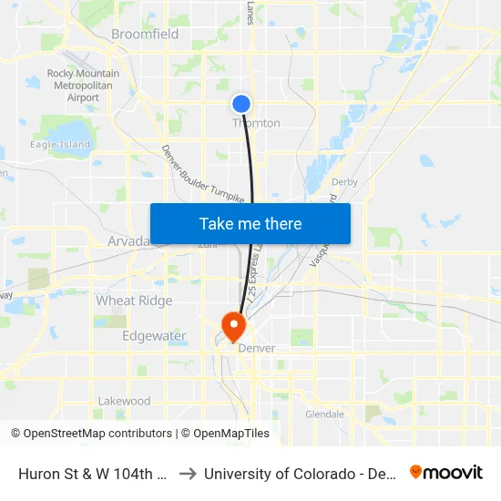 Huron St & W 104th Ave to University of Colorado - Denver map