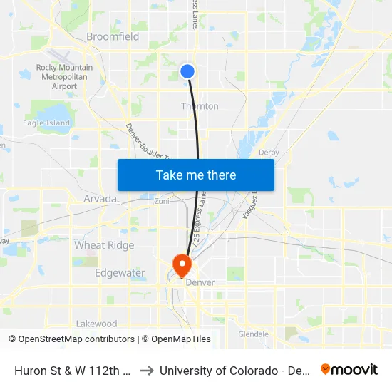Huron St & W 112th Ave to University of Colorado - Denver map