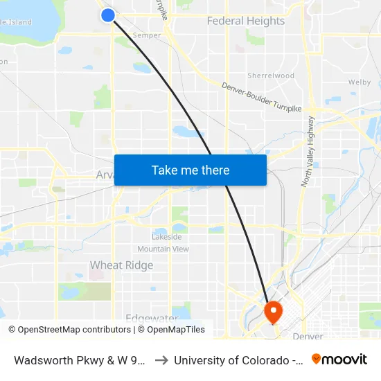 Wadsworth Pkwy & W 92nd Ave to University of Colorado - Denver map