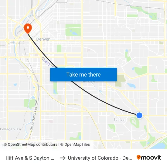 Iliff Ave & S Dayton Way to University of Colorado - Denver map