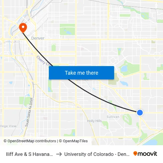 Iliff Ave & S Havana St to University of Colorado - Denver map