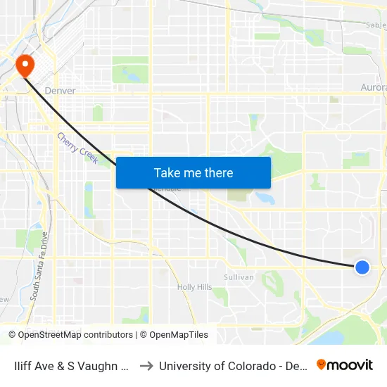 Iliff Ave & S Vaughn Way to University of Colorado - Denver map