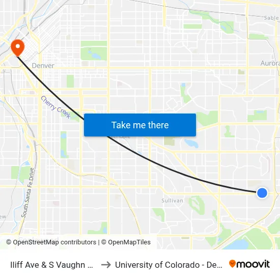 Iliff Ave & S Vaughn Way to University of Colorado - Denver map