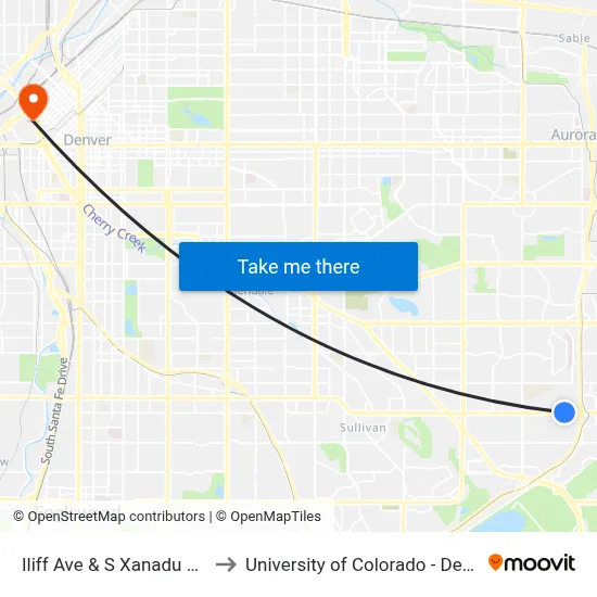 Iliff Ave & S Xanadu Way to University of Colorado - Denver map