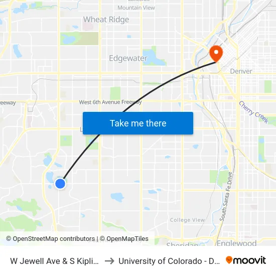 W Jewell Ave & S Kipling St to University of Colorado - Denver map
