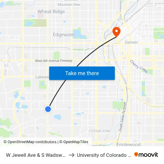 W Jewell Ave & S Wadsworth Blvd to University of Colorado - Denver map